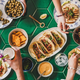 Overhead shot of a table full of food